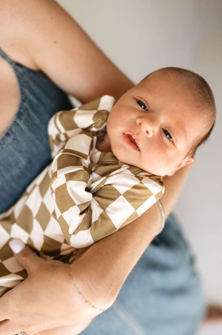 Olive Checker | Bamboo Knotted Gown Milk & Baby