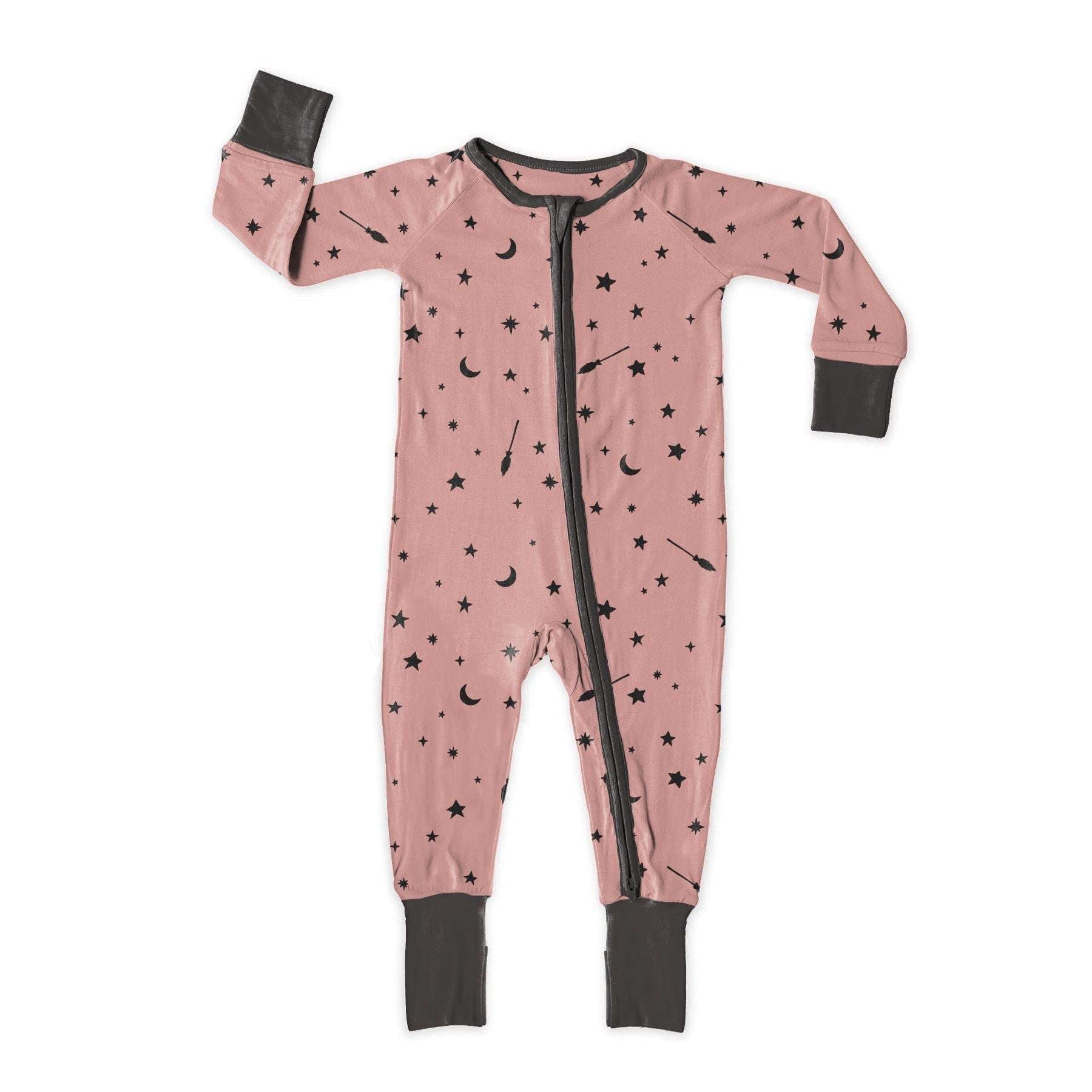 Witchy Mauve Zip Up Bamboo Pajamas Milk & Baby