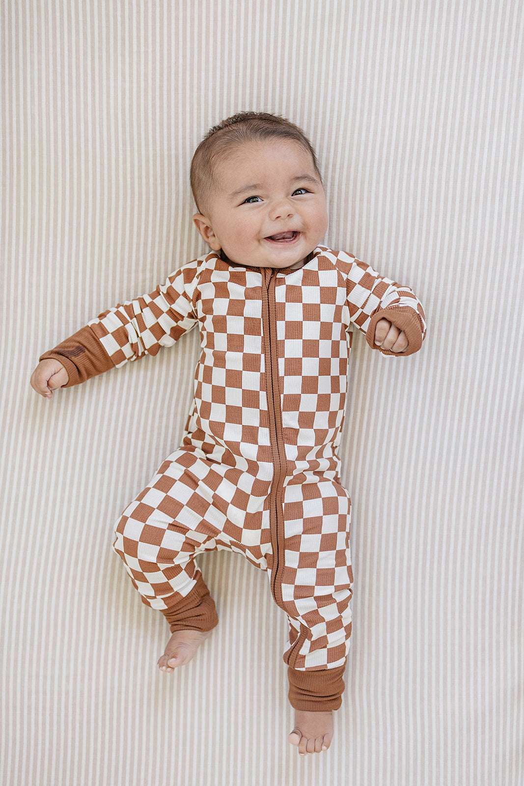 Rust Checkered Ribbed Bamboo Zipper Milk & Baby