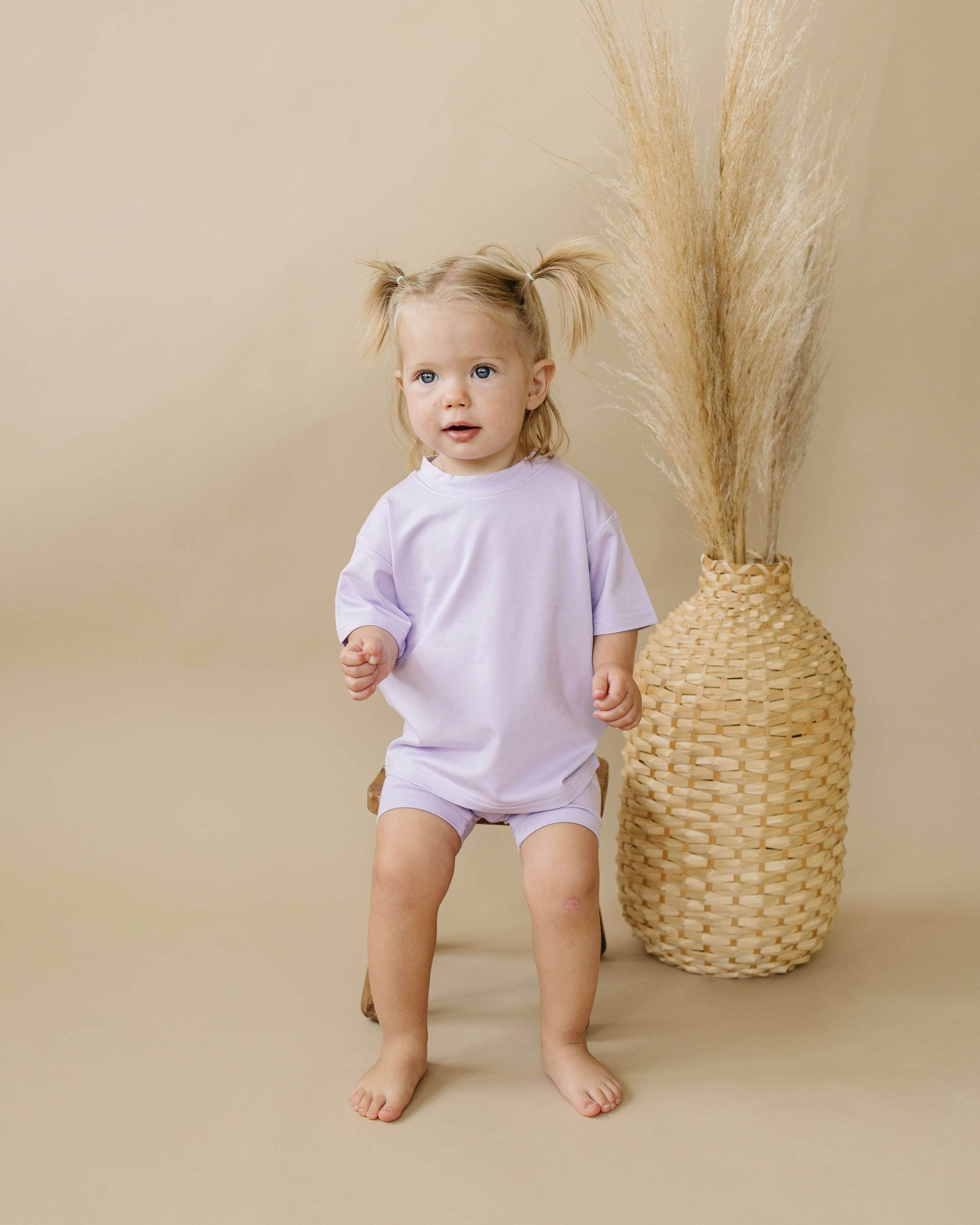 Bamboo Tee & Bike Shorts Set Milk & Baby