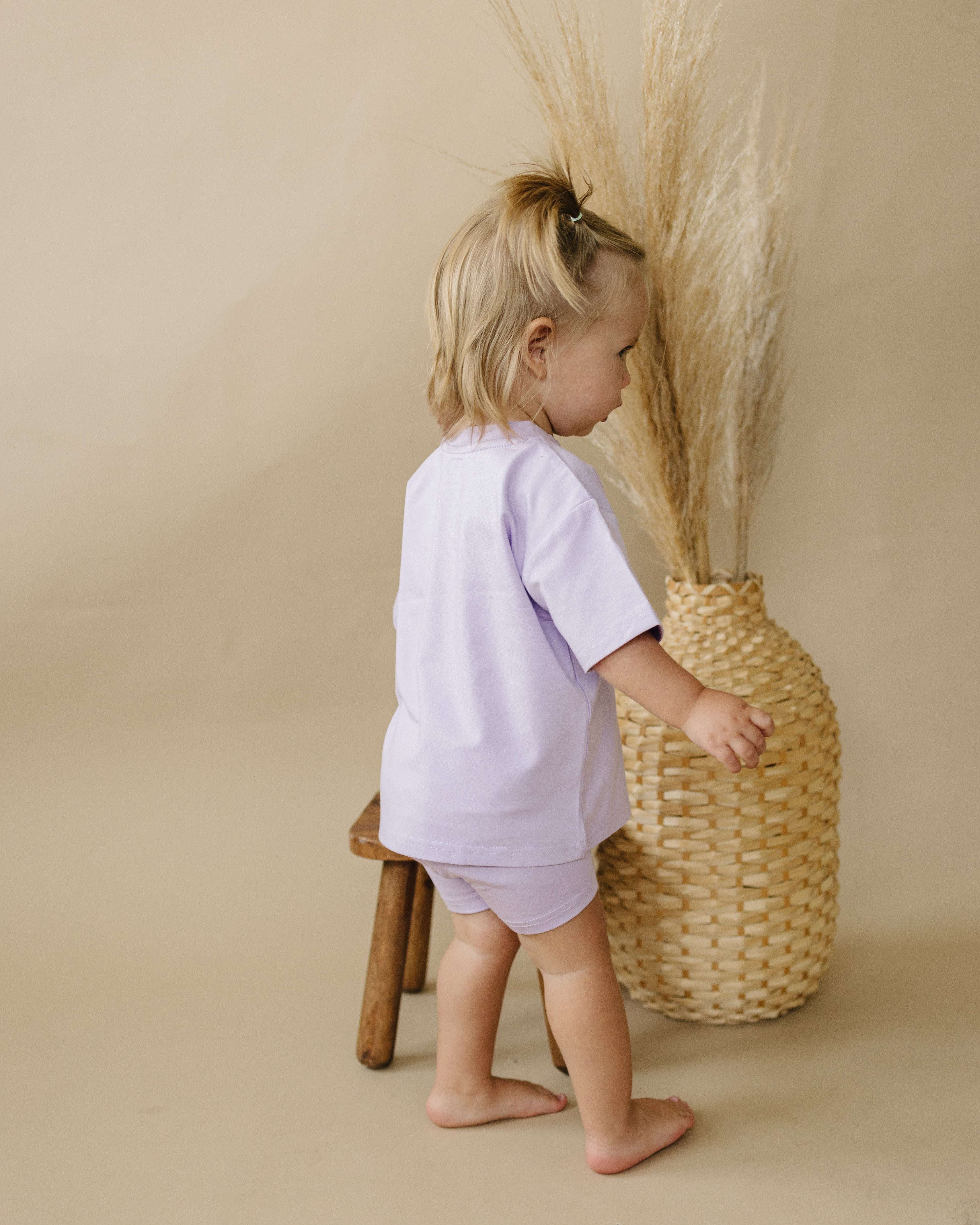 Bamboo Tee & Bike Shorts Set Milk & Baby