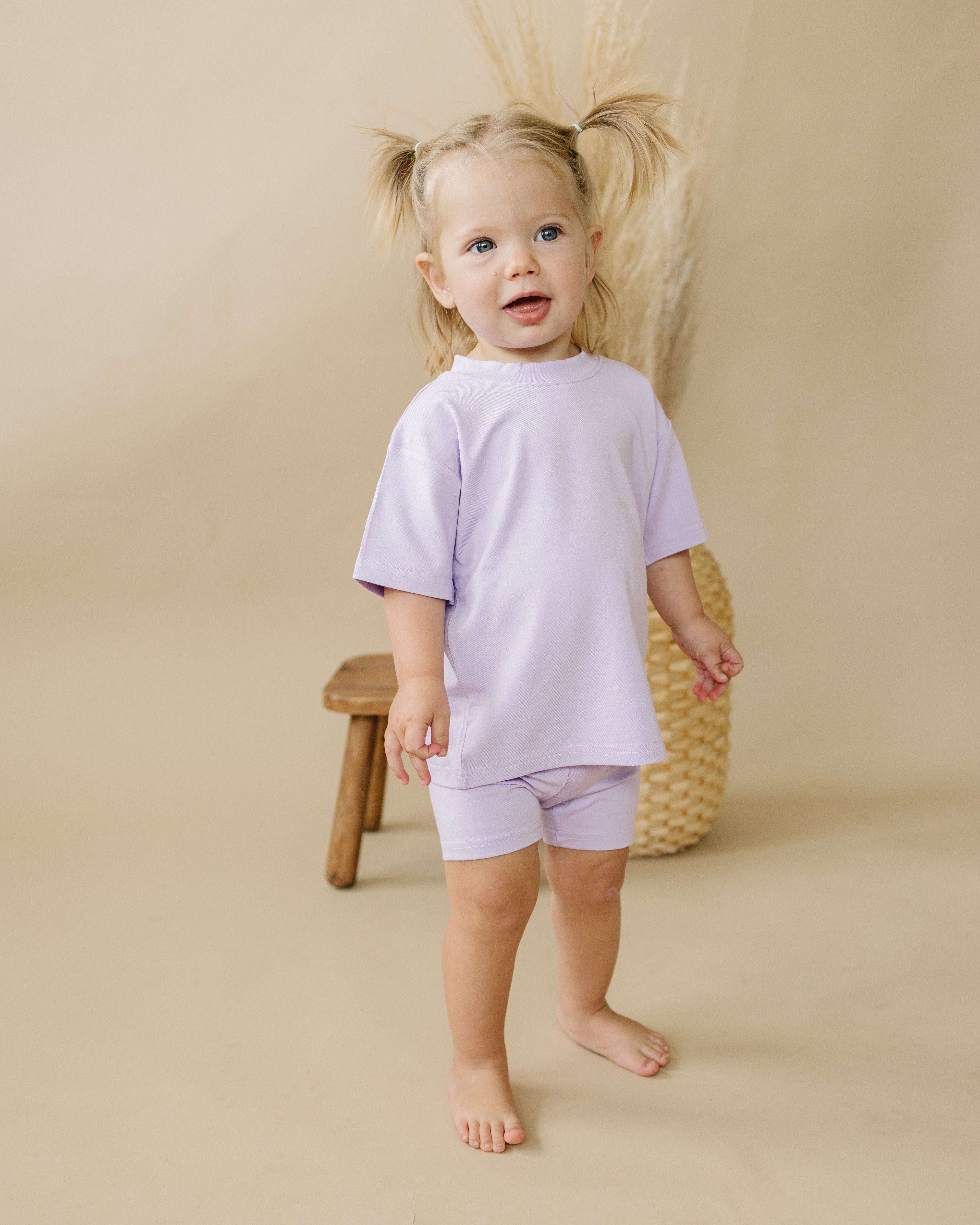 Bamboo Tee & Bike Shorts Set Milk & Baby