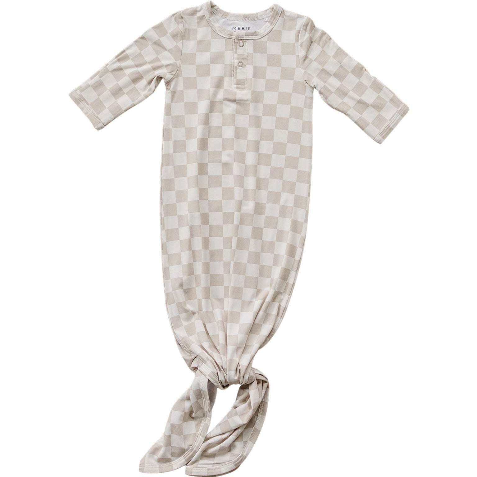 Taupe Checkered Bamboo Knot Gown Milk & Baby