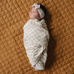 Taupe Checkered Bamboo Stretch Swaddle Milk & Baby