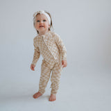 Wavy Checker | Bamboo Zip Romper Milk & Baby