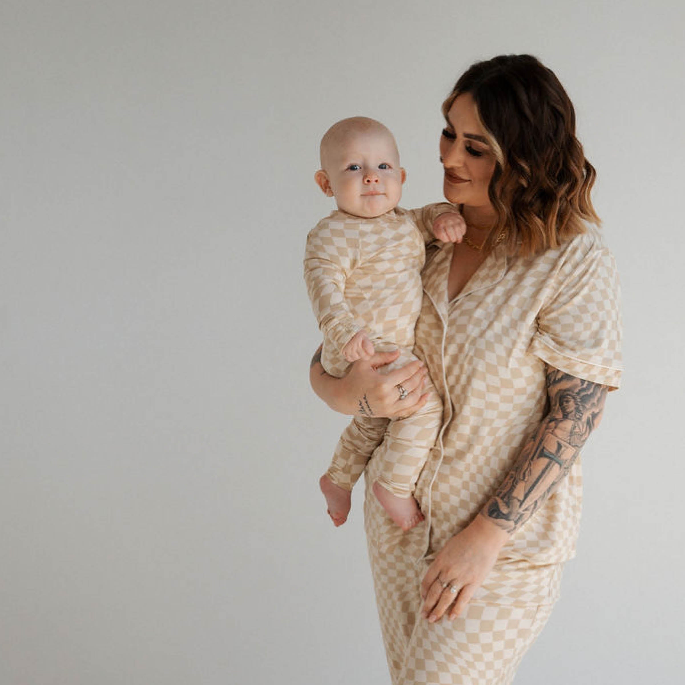 Wavy Checker | Bamboo Zip Romper | Milk & Baby