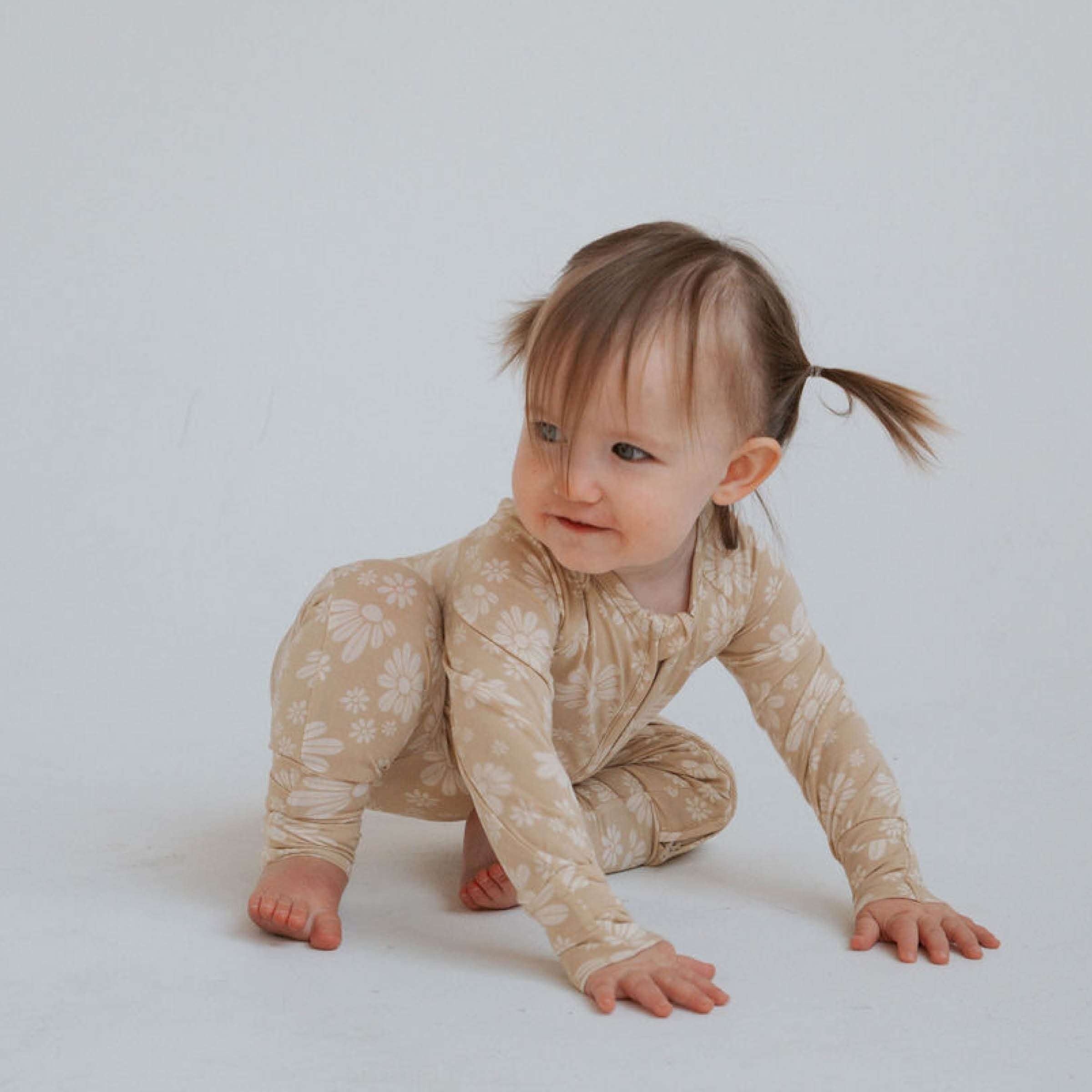 Retro Floral | Bamboo Zip Romper Milk & Baby