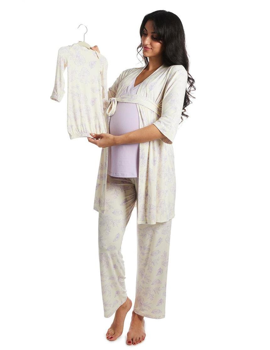 Miyanuby Maternity Nursing Pajama Sets Long Sleeve Breastfeeding Sleepwear  Set Side Open Ruched Top with Built-in Bra & Pants Pregnancy Lounge PJS,  S-3XL 