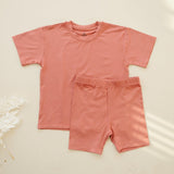 Bamboo Tee & Bike Shorts Set Milk & Baby