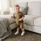 Bamboo Tee & Bike Shorts Set Milk & Baby