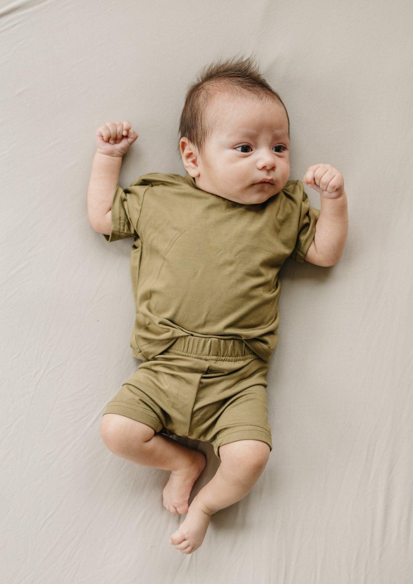 Bamboo Tee & Bike Shorts Set Milk & Baby