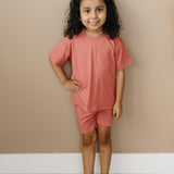 Bamboo Tee & Bike Shorts Set Milk & Baby