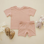 Bamboo Tee & Bike Shorts Set Milk & Baby