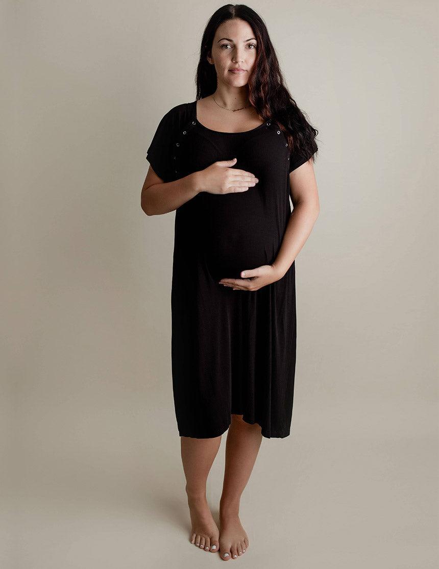 Black Ribbed Labor & Delivery Gown Milk & Baby