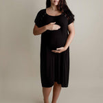 Black Ribbed Labor & Delivery Gown Milk & Baby