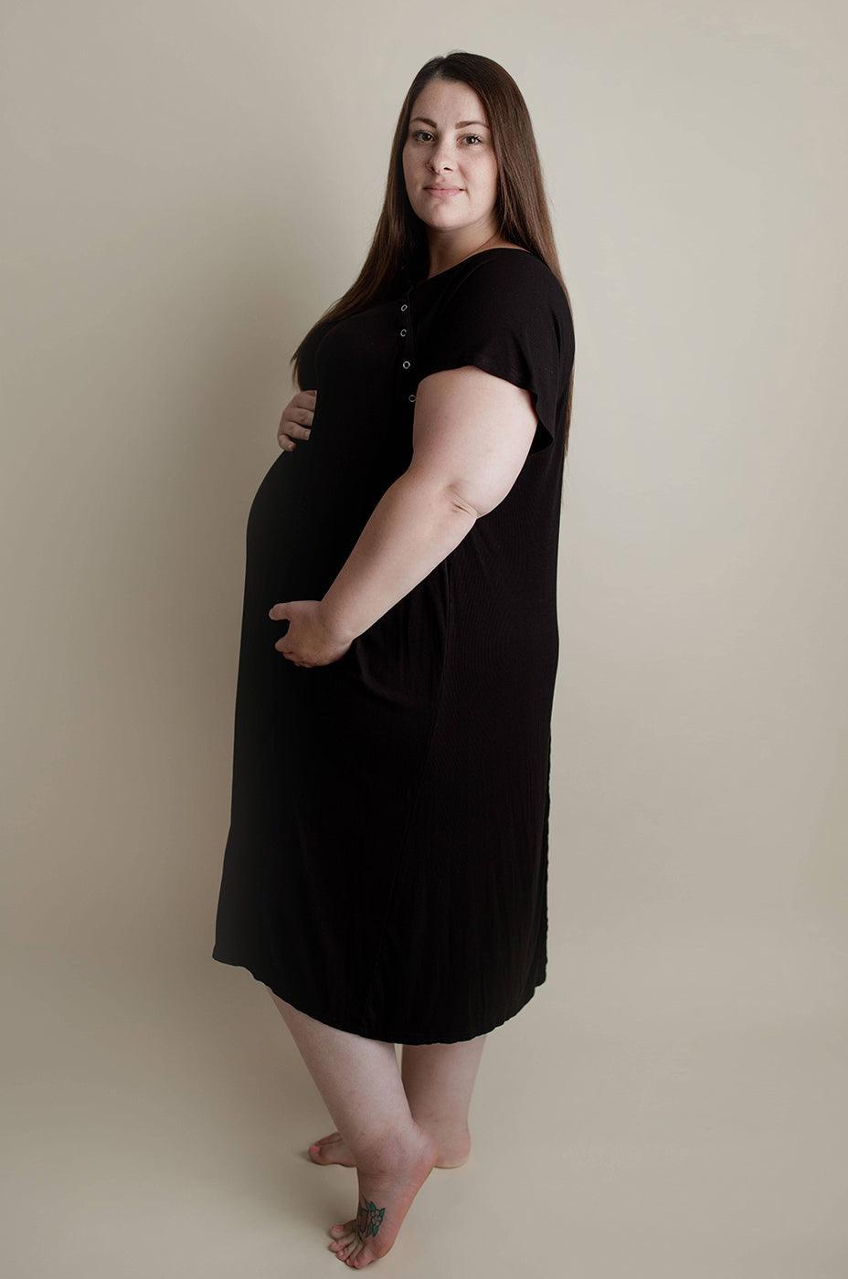 Black Ribbed Labor & Delivery Gown Milk & Baby