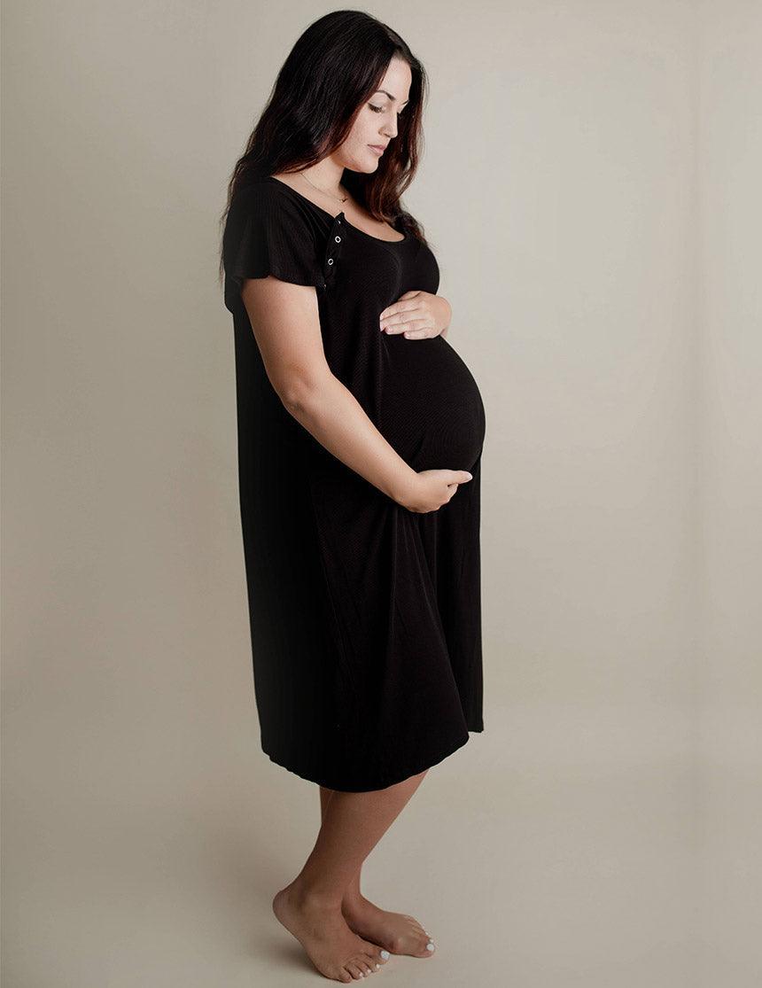 Black Ribbed Labor & Delivery Gown Milk & Baby