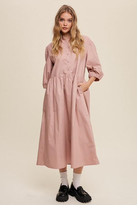 Puff Sleeve Babydoll Maxi Dress - Nursing Friendly - Medium Milk & Baby