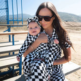 B&W Wavy Checker | Bamboo Zip Romper Milk & Baby