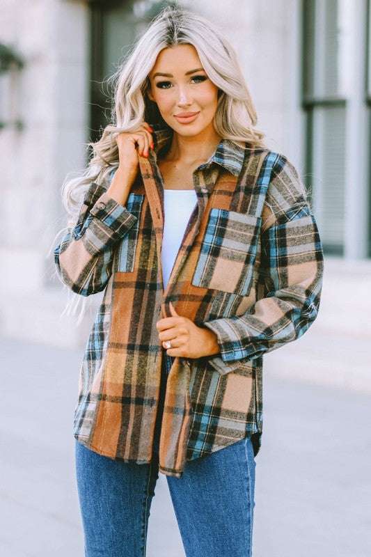 Women Plaid Buttoned Shirt Milk & Baby