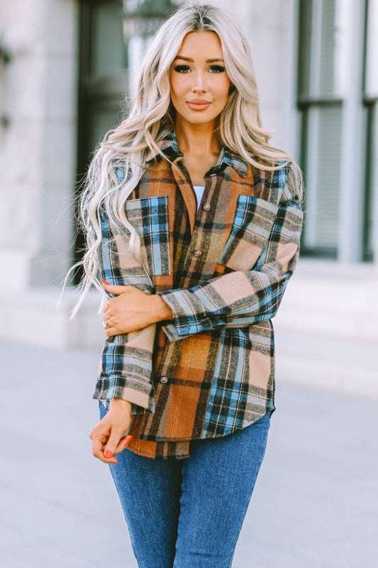 Women Plaid Buttoned Shirt Milk & Baby