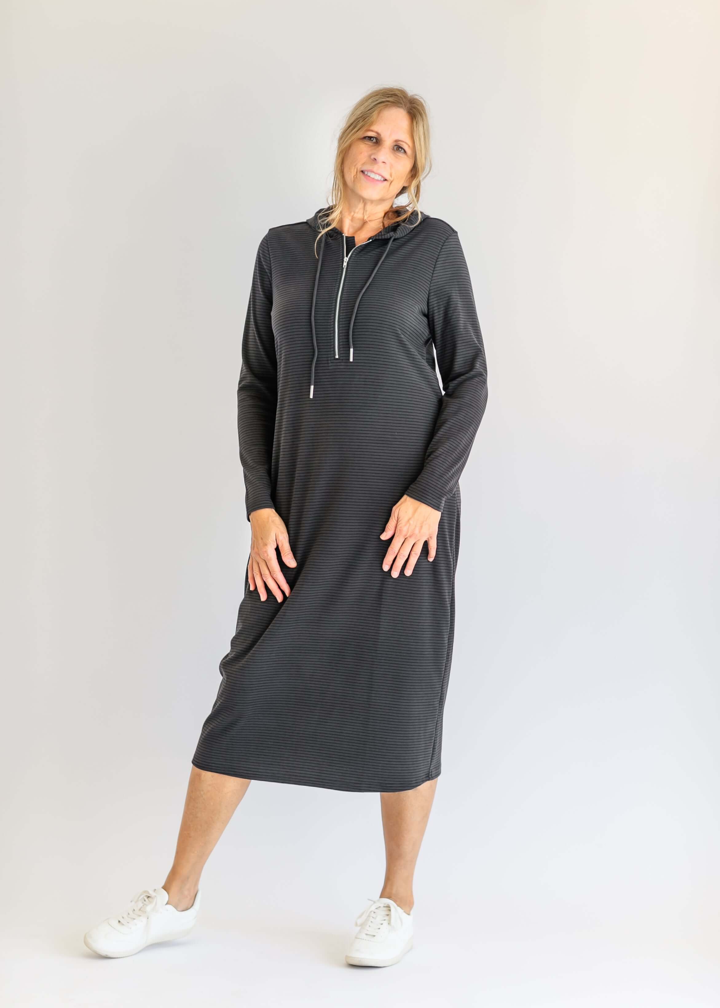 Cayla Quarter Zip Striped Maxi Dress