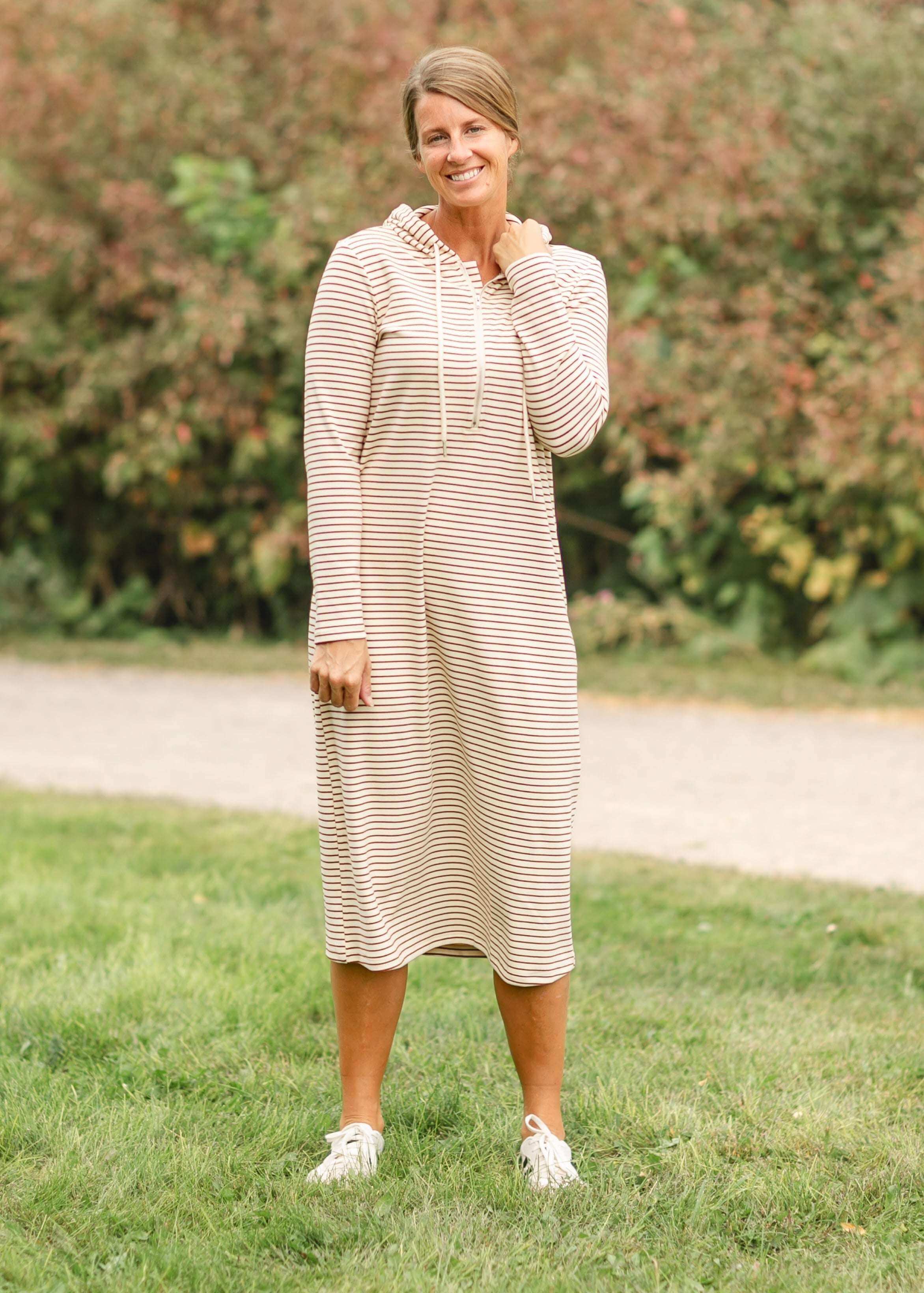 Cayla Quarter Zip Striped Maxi Dress