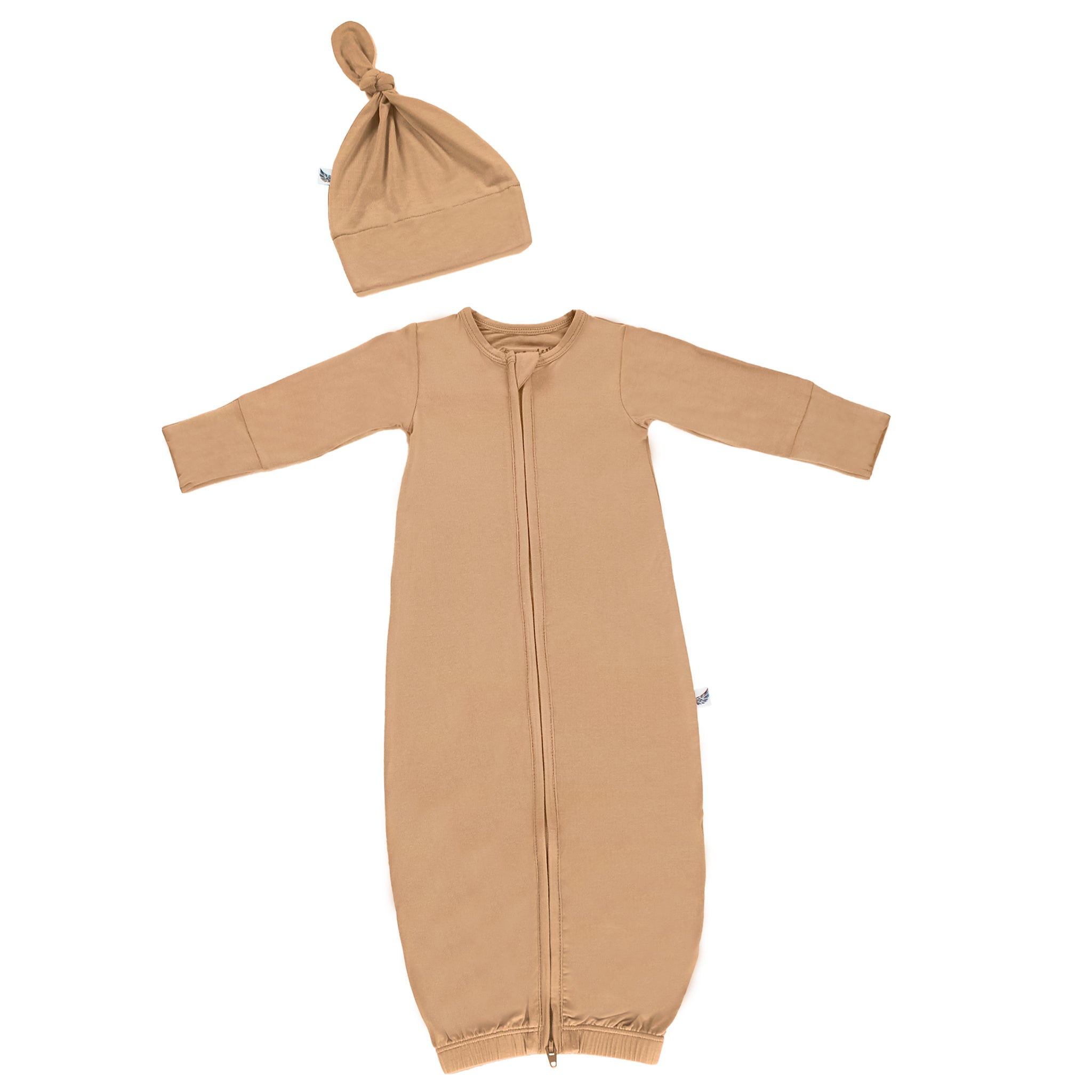 Coca Mocha Newborn Gown & Knot Hat Set Milk & Baby