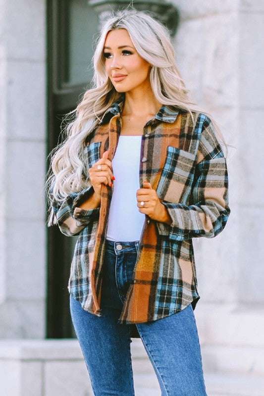 Women Plaid Buttoned Shirt Milk & Baby