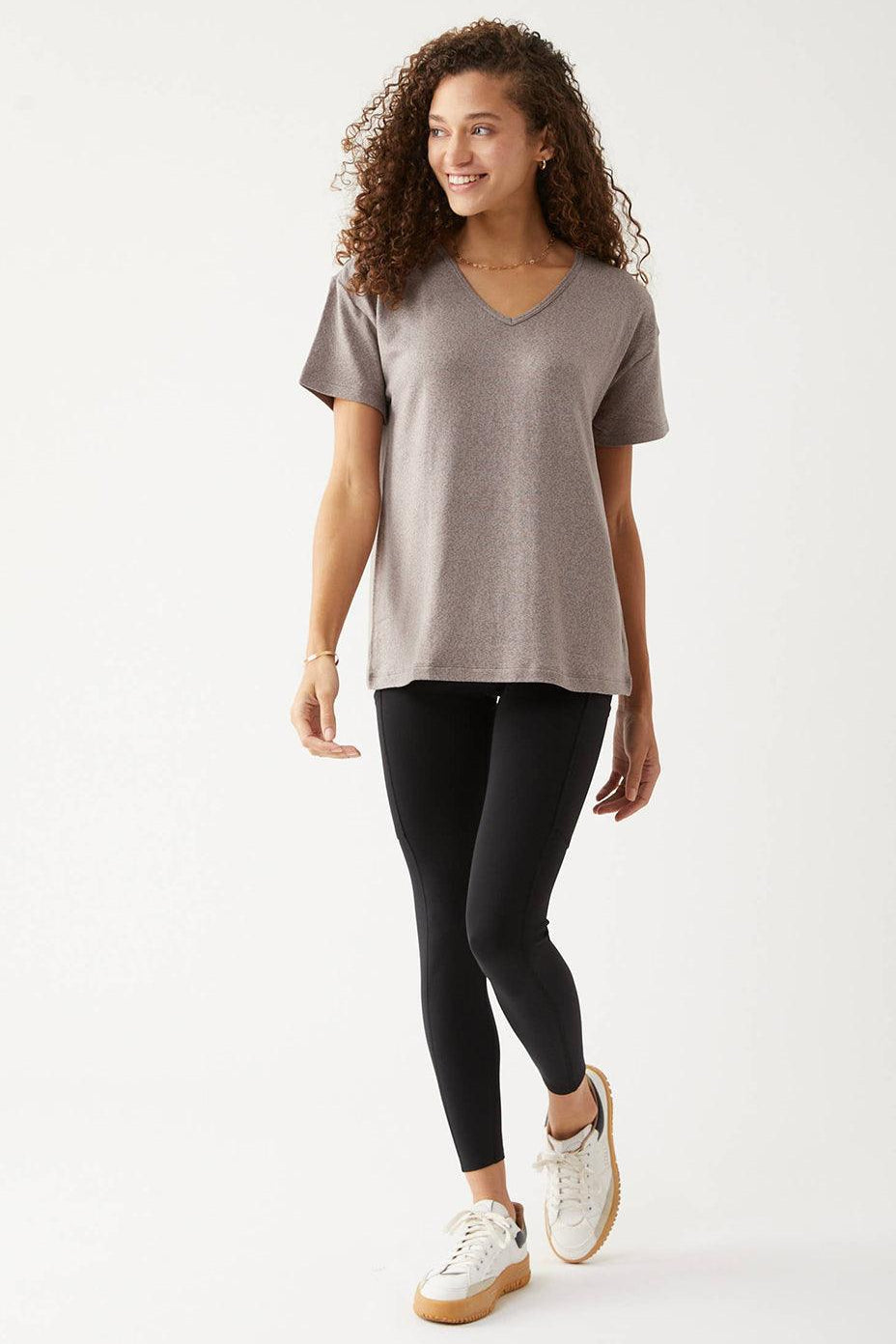 Devotion Slouchy V-Neck Maternity & Nursing Top in Pebble | Milk & Baby