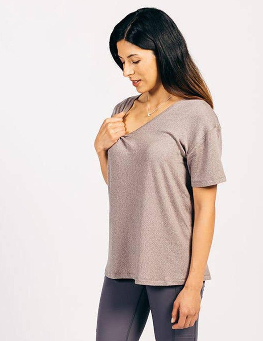 Devotion Slouchy V-Neck Maternity & Nursing Top in Pebble Milk & Baby