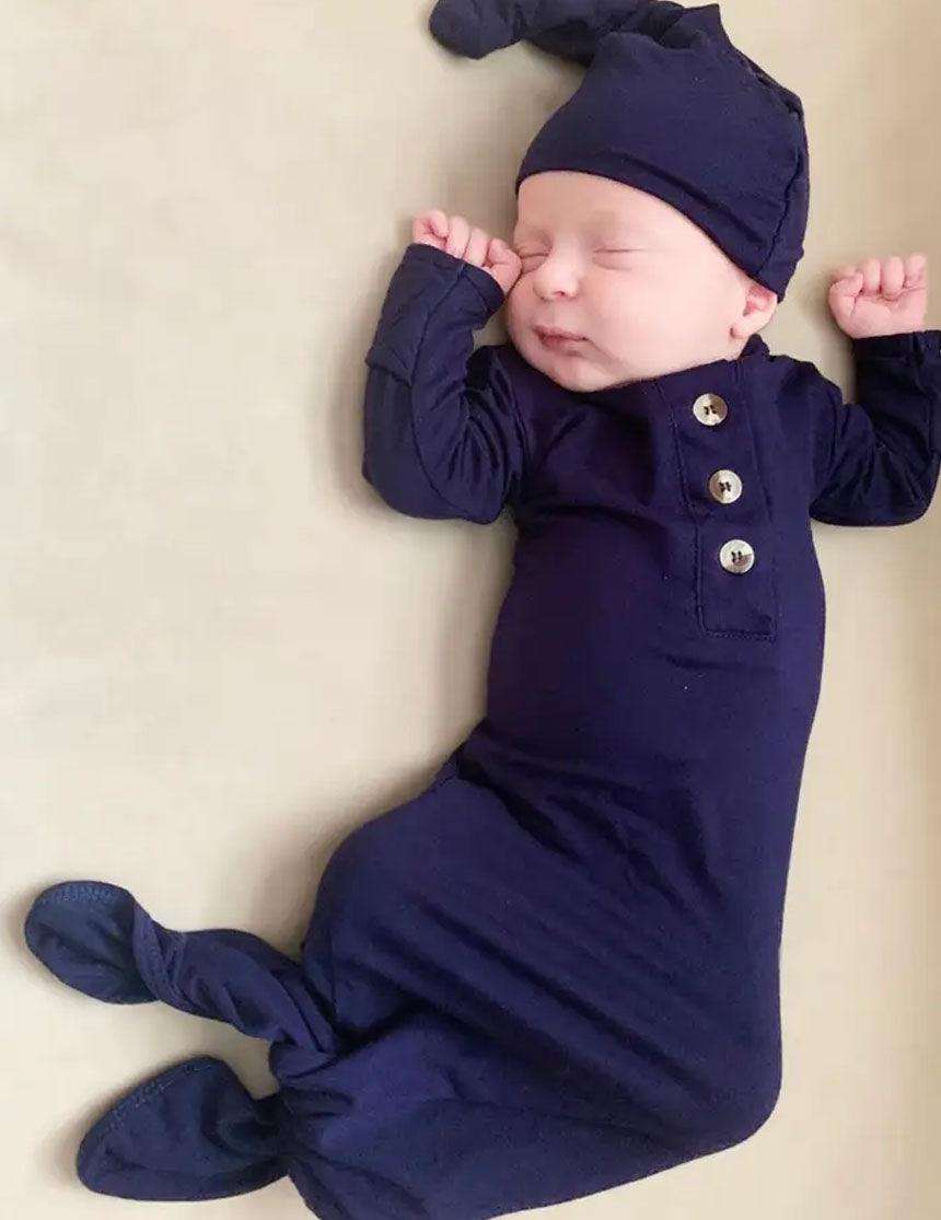 Emerson Newborn Knotted Gown Set - Navy Milk & Baby