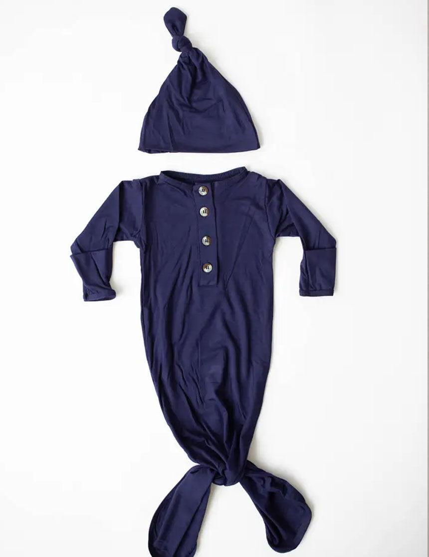 Emerson Newborn Knotted Gown Set - Navy Milk & Baby