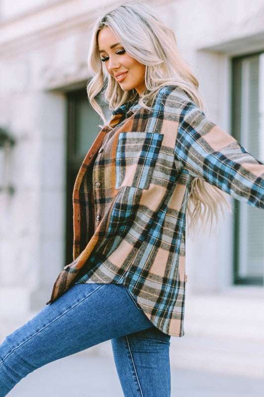 Women Plaid Buttoned Shirt Milk & Baby