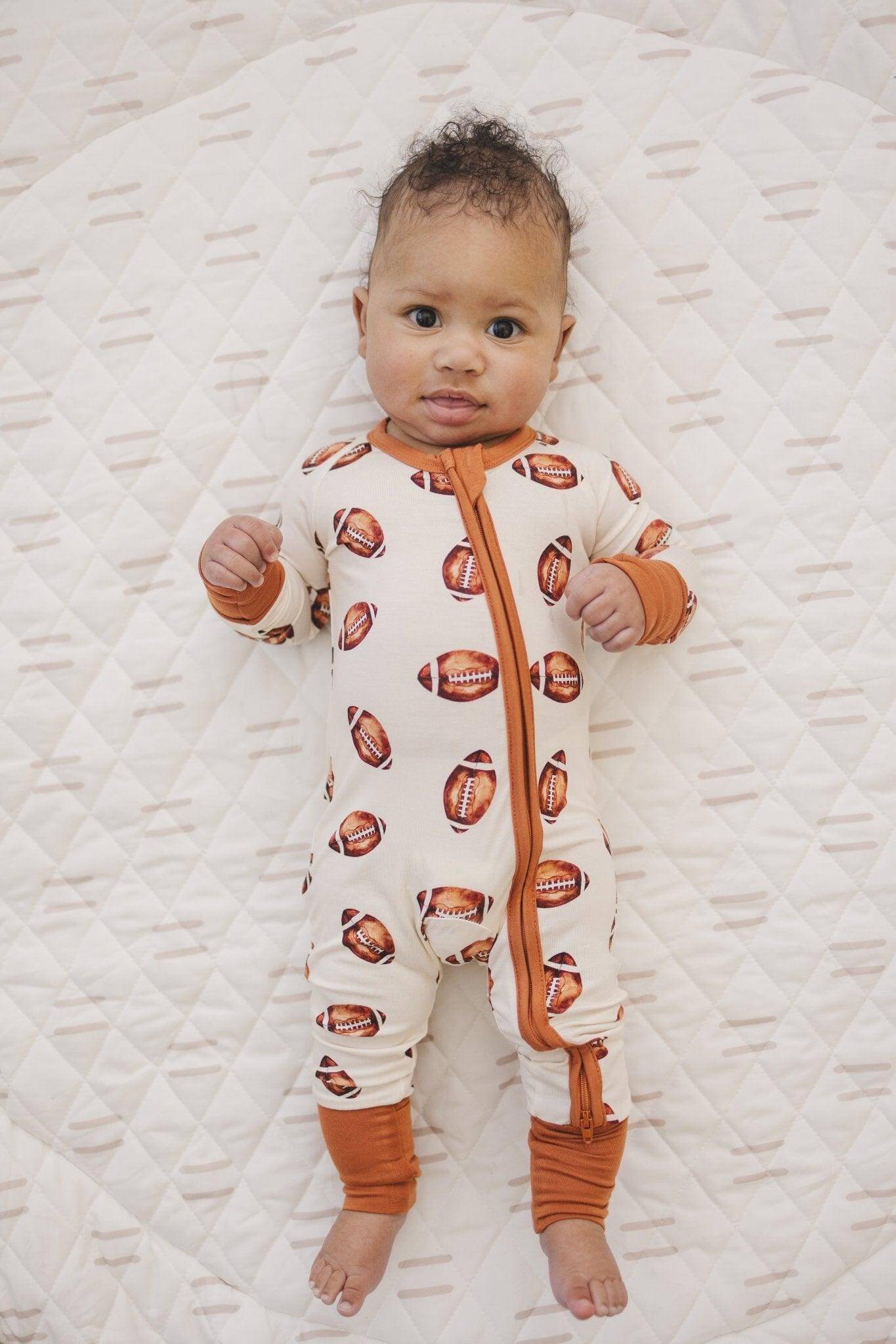 Football Print Bamboo Zippy Romper | Milk & Baby