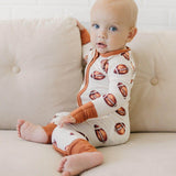 Football Print Bamboo Zippy Romper | Milk & Baby