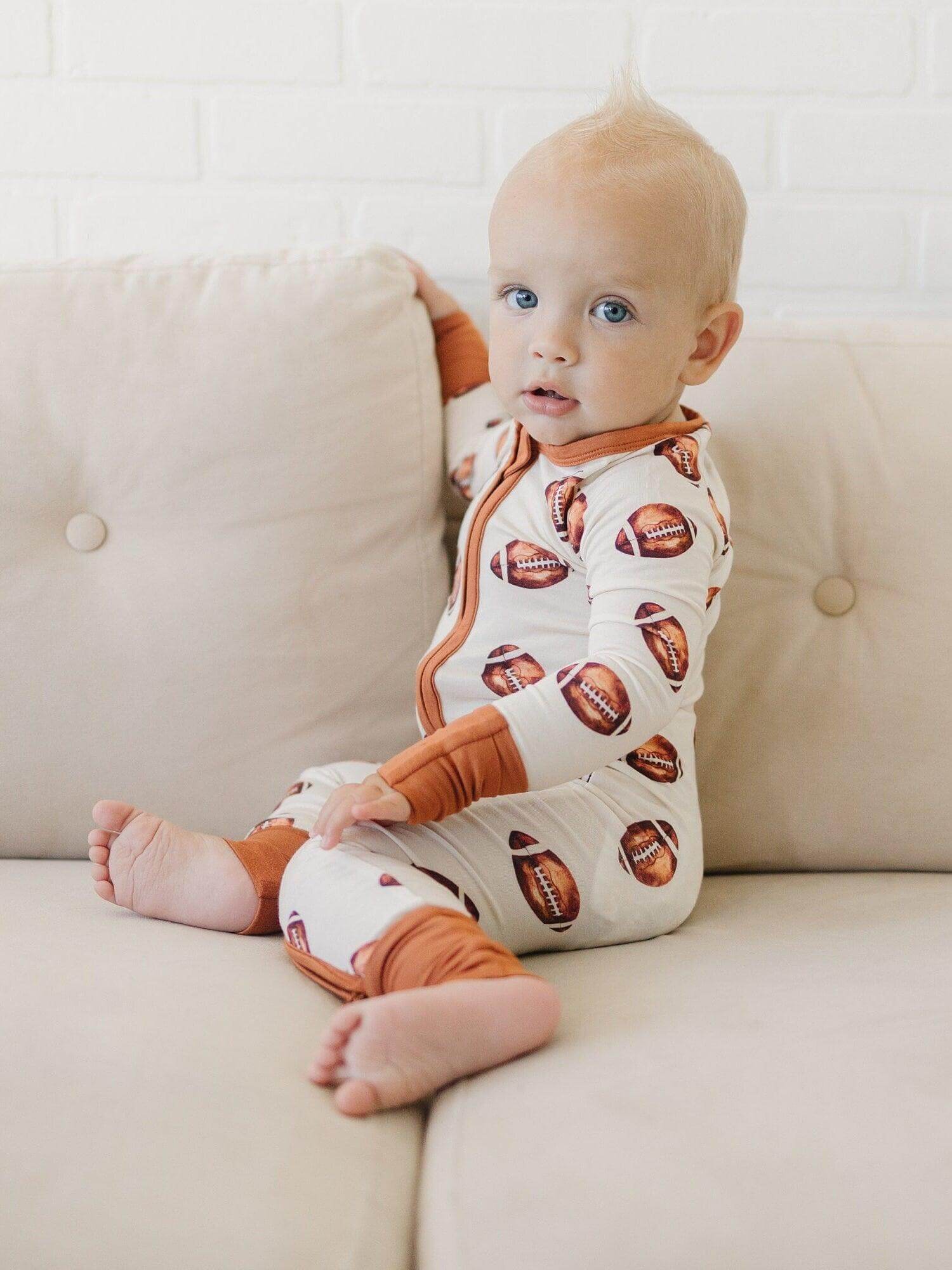 Football Print Bamboo Zippy Romper | Milk & Baby