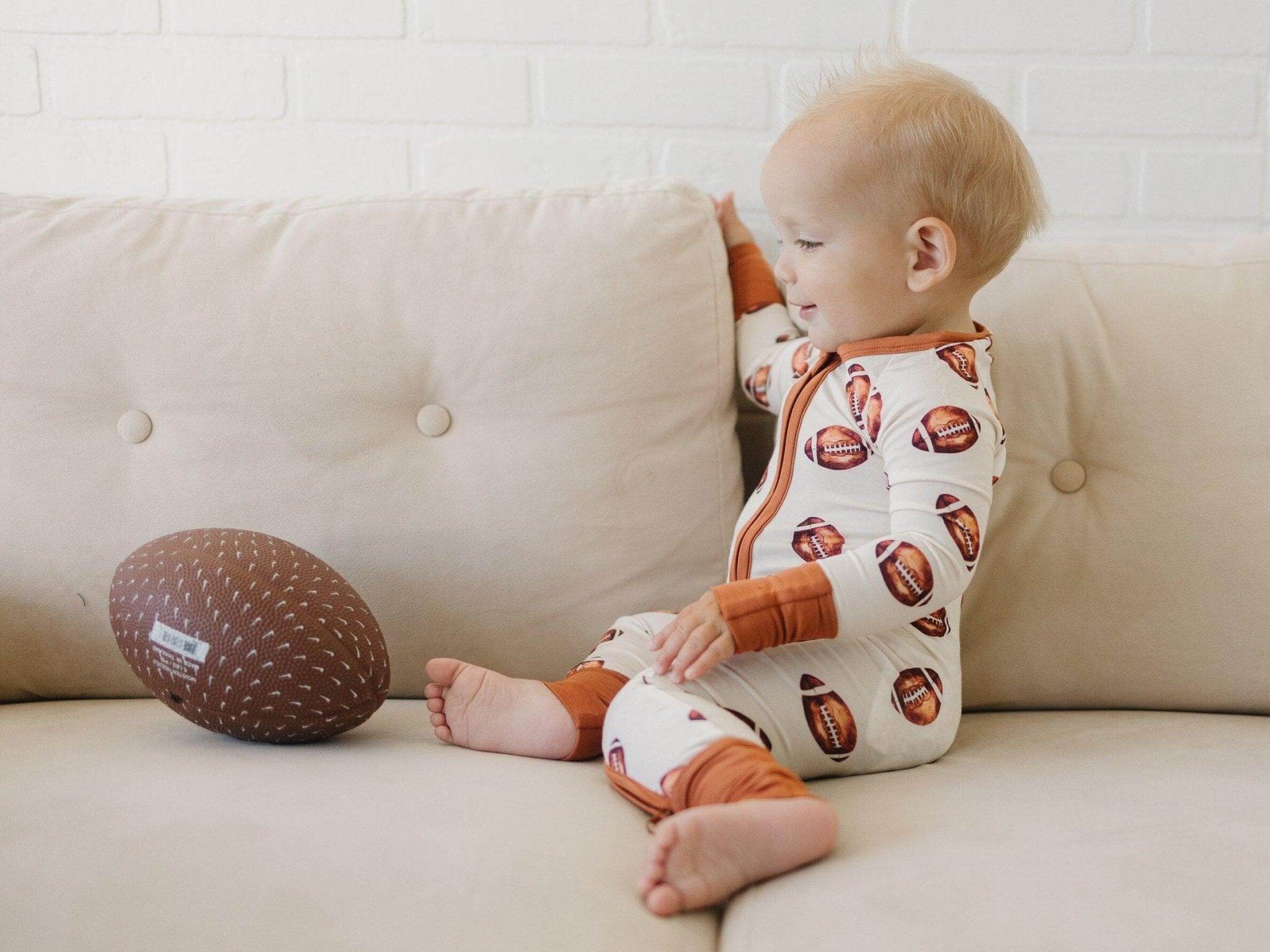 Football Print Bamboo Zippy Romper | Milk & Baby