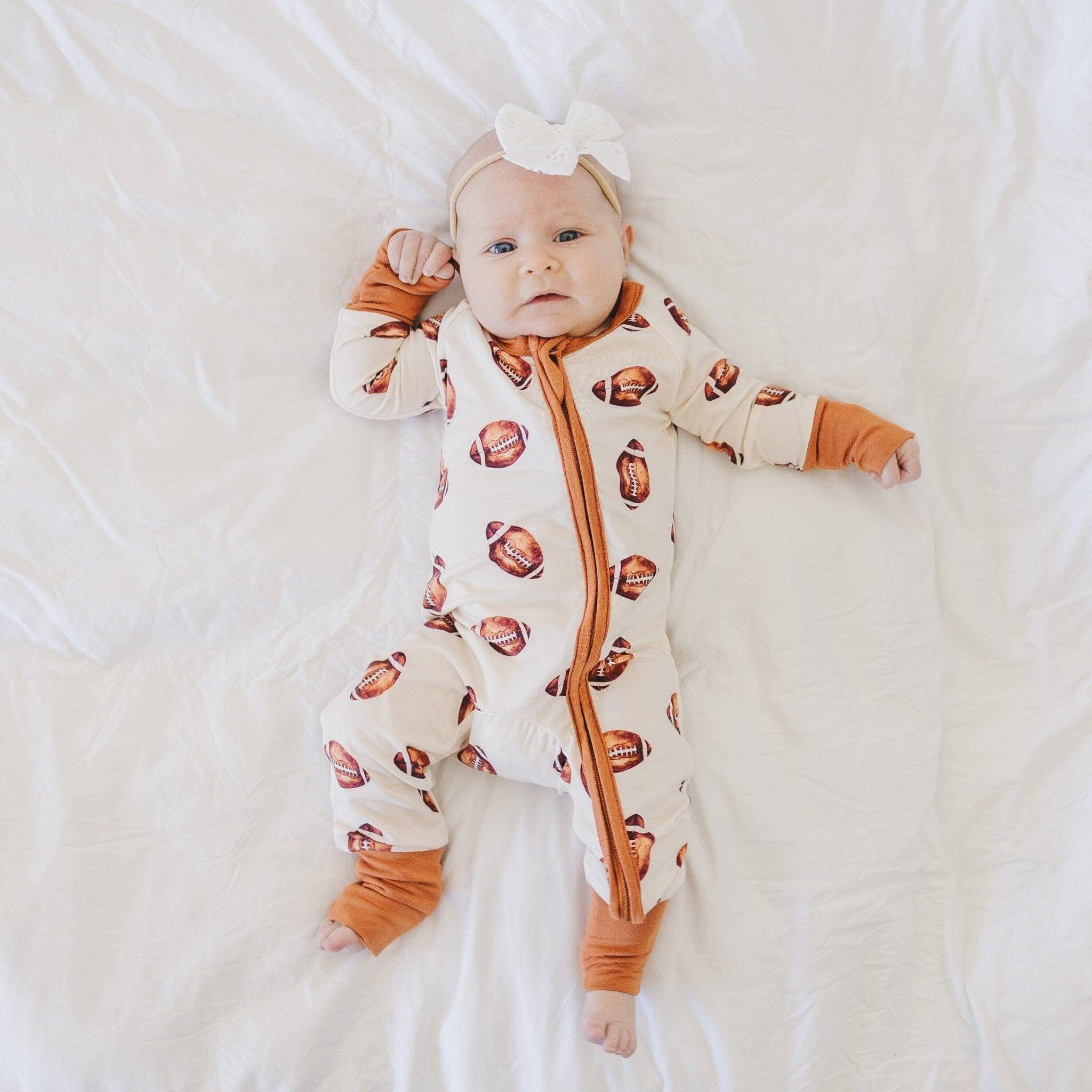 Football Print Bamboo Zippy Romper | Milk & Baby