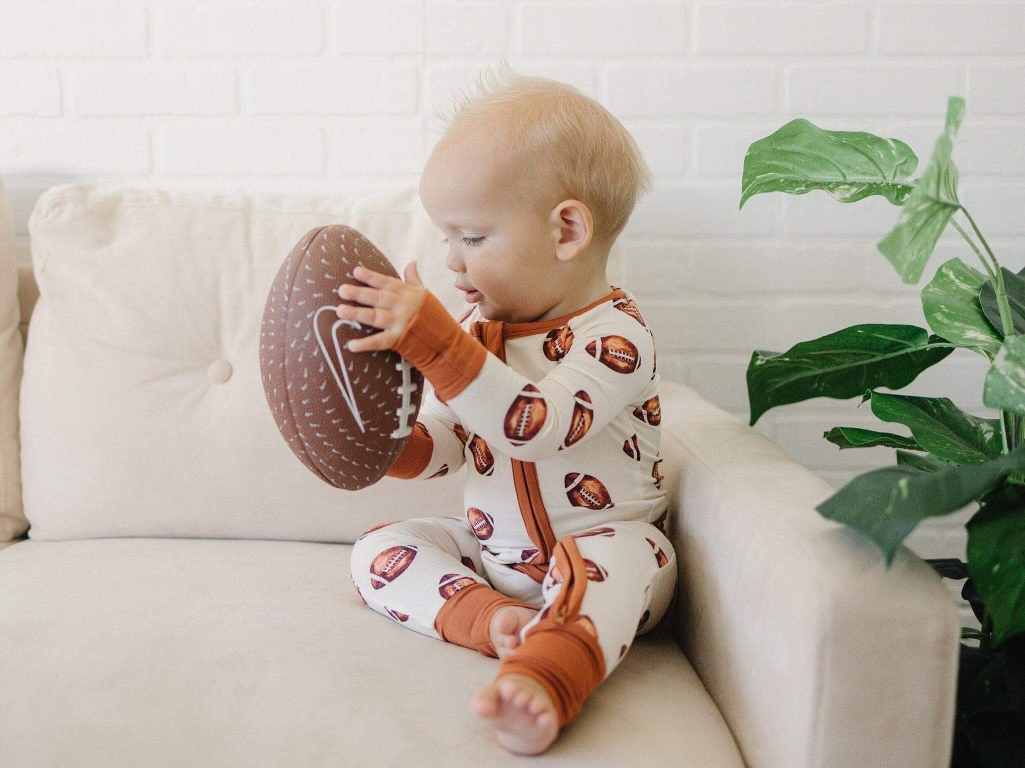 Football Print Bamboo Zippy Romper | Milk & Baby