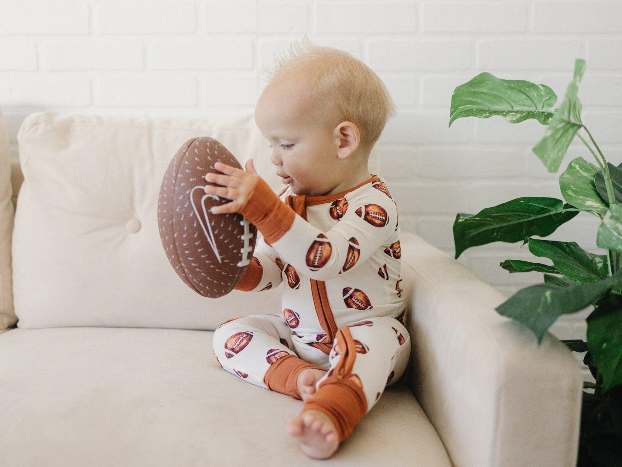 Football Print Bamboo Zippy Romper | Milk & Baby 