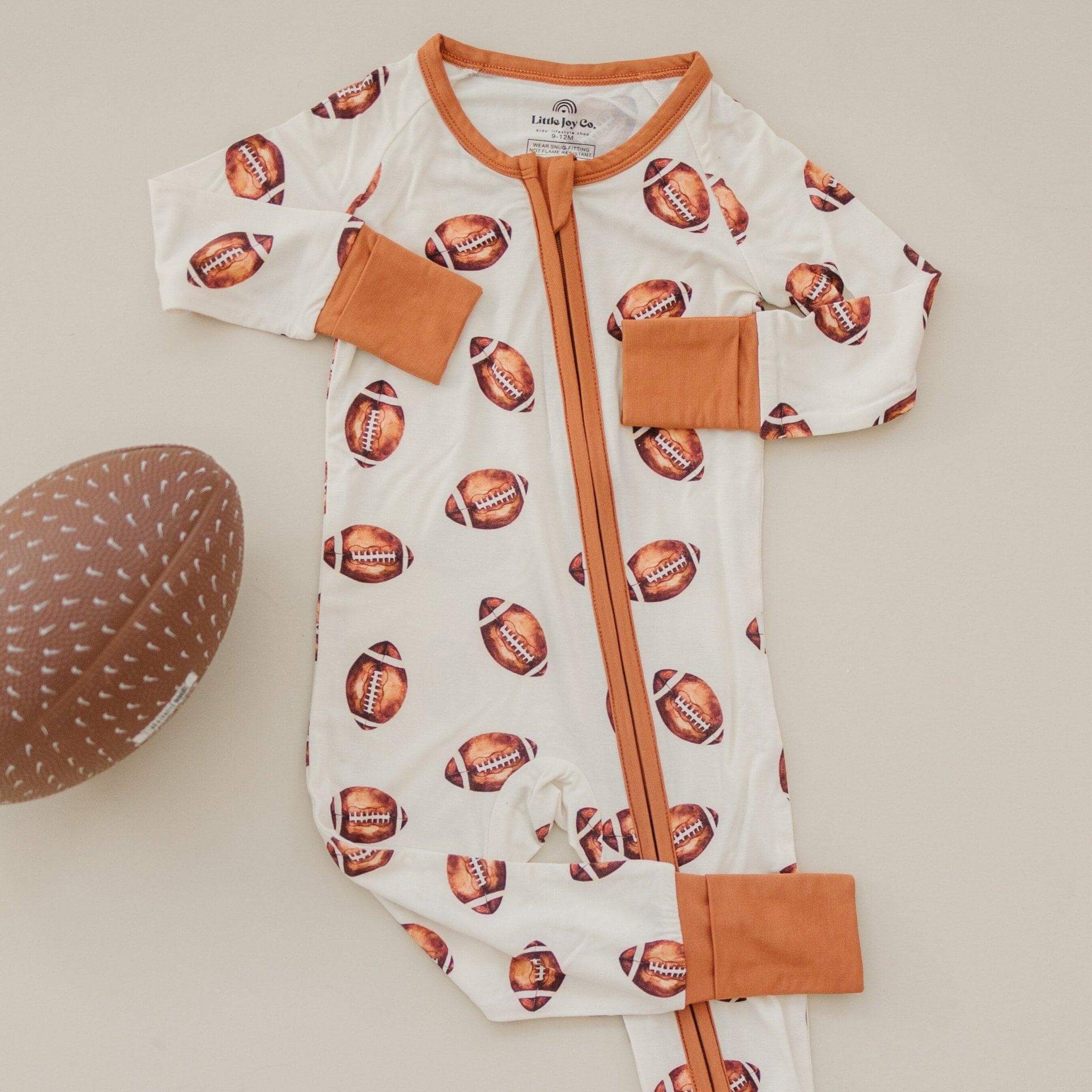 Football Print Bamboo Zippy Romper | Milk & Baby