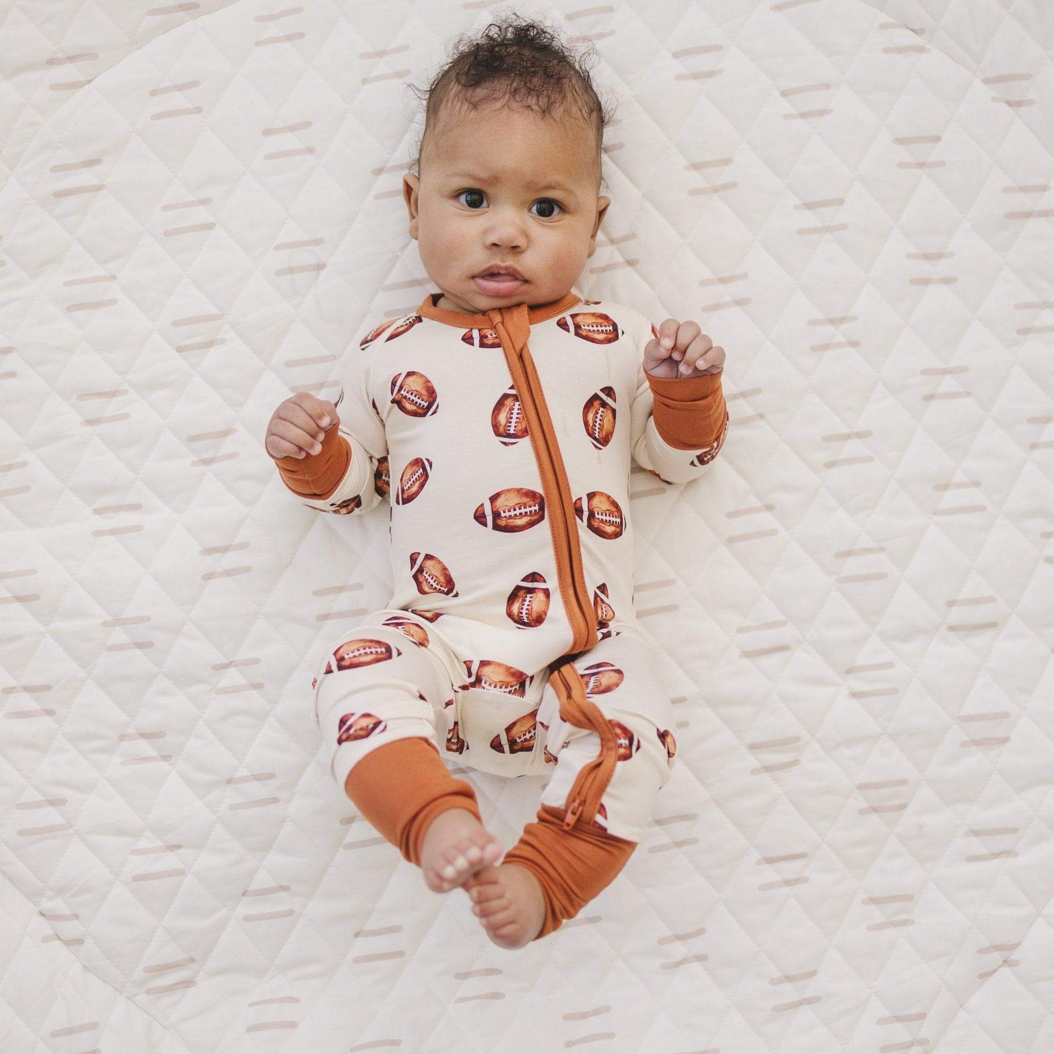 Football Print Bamboo Zippy Romper | Milk & Baby