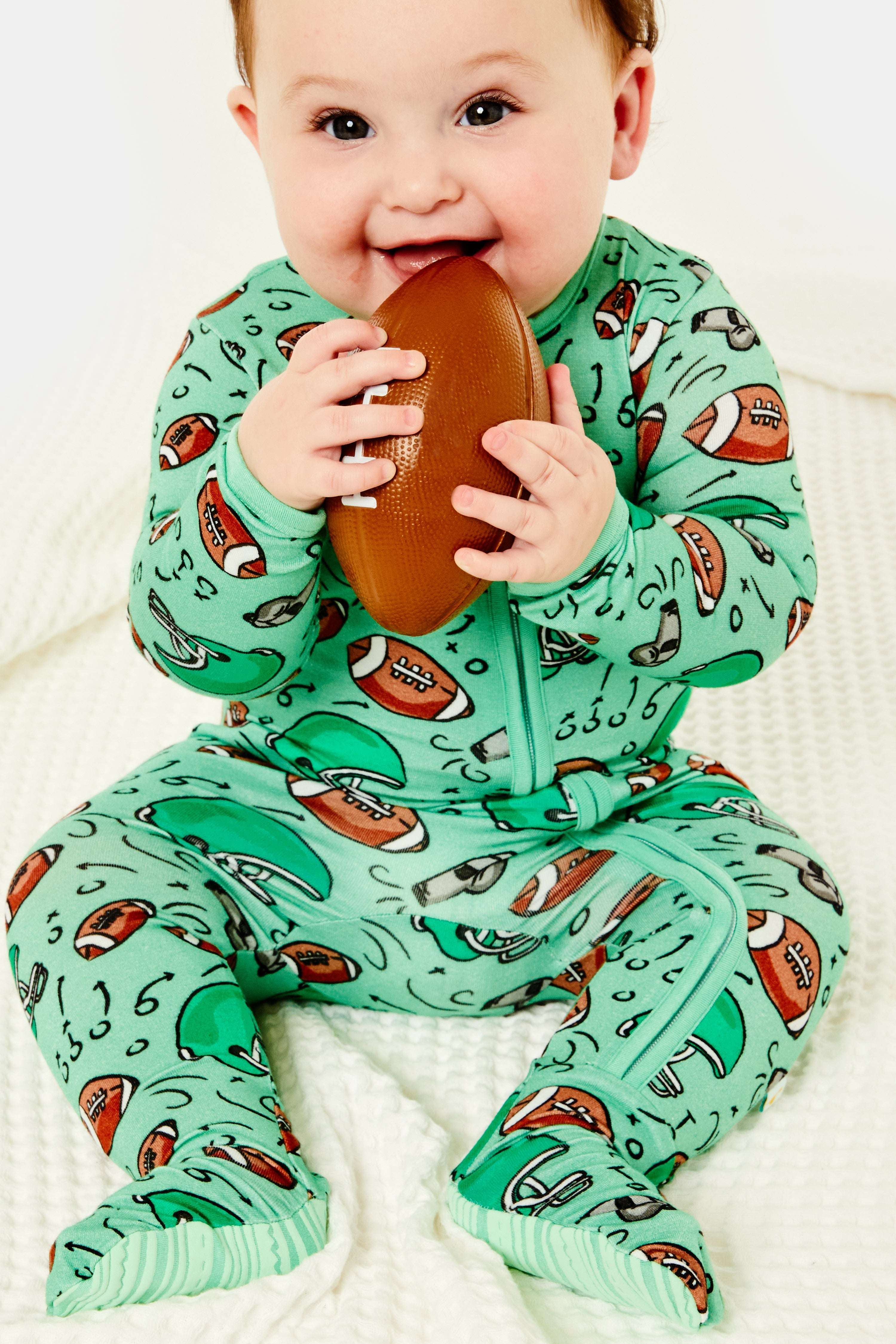 Football | Soft & Stretchy Zipper Footie Milk & Baby