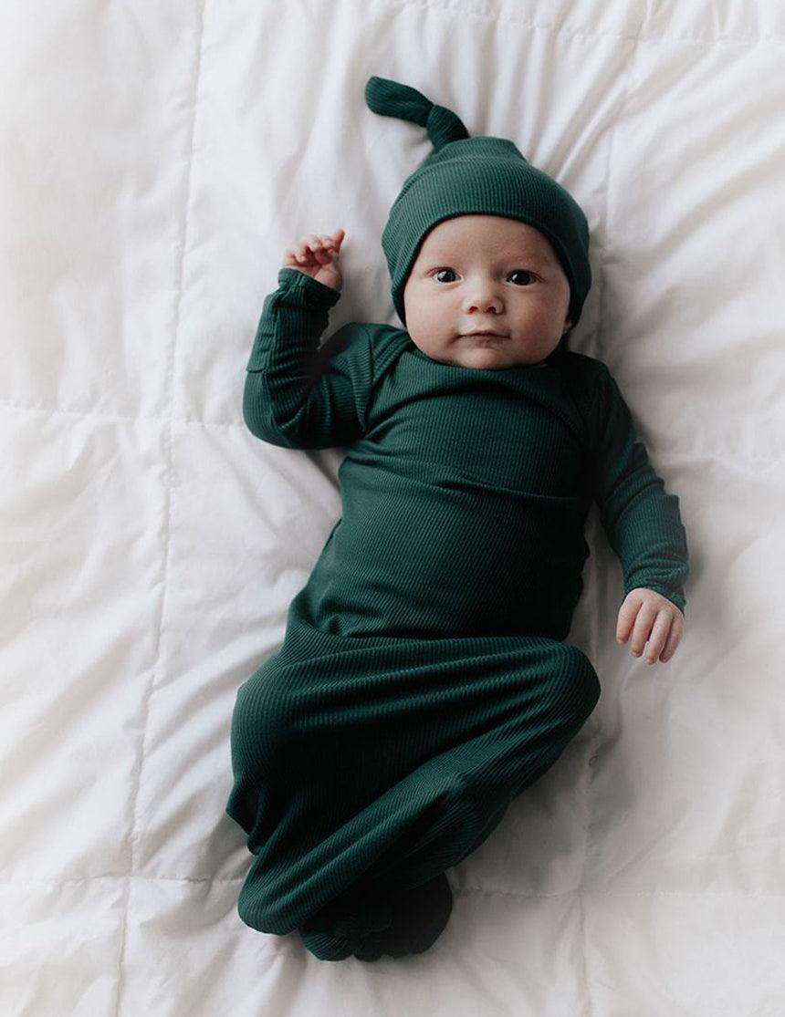 Forest Green Ribbed Knotted Gown Set Milk & Baby