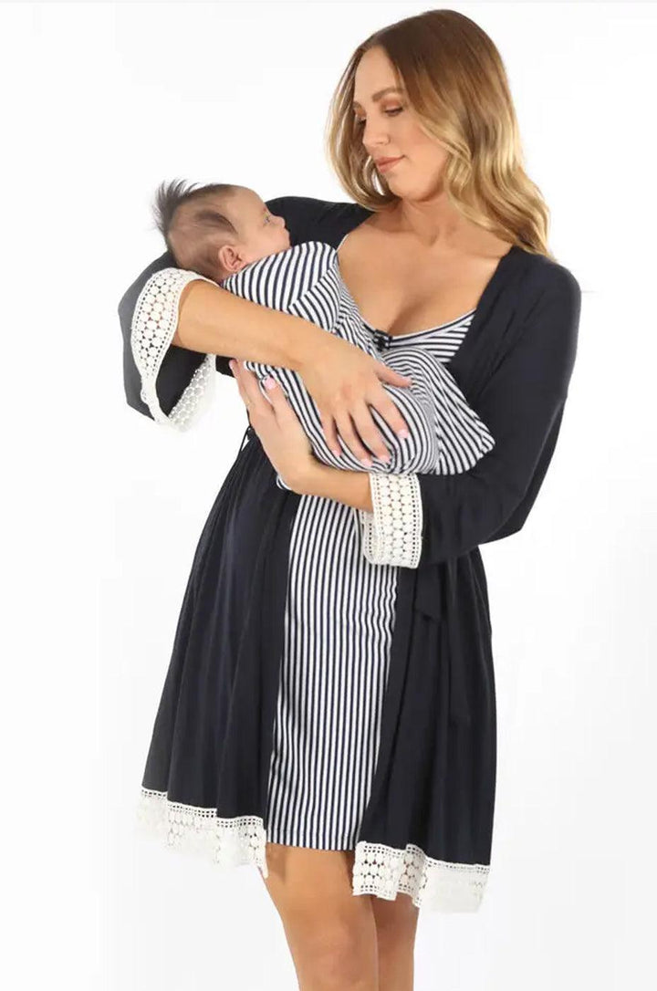 Grace Maternity & Nursing Nightgown, Robe, and Blanket Set – Milk