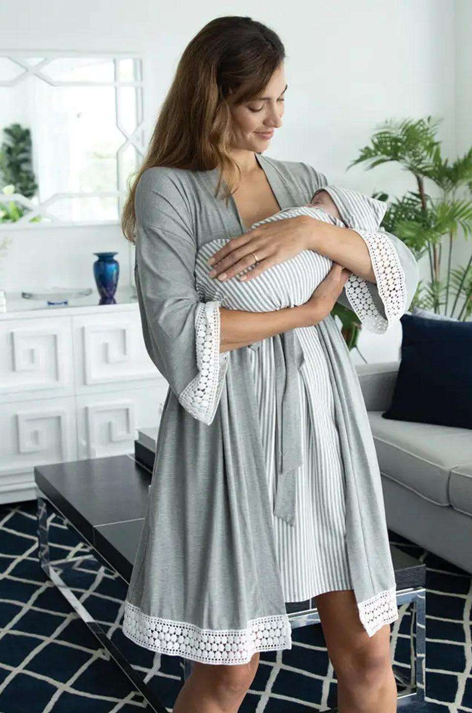 Grace Maternity & Nursing Nightgown, Robe, and Blanket Set Milk & Baby