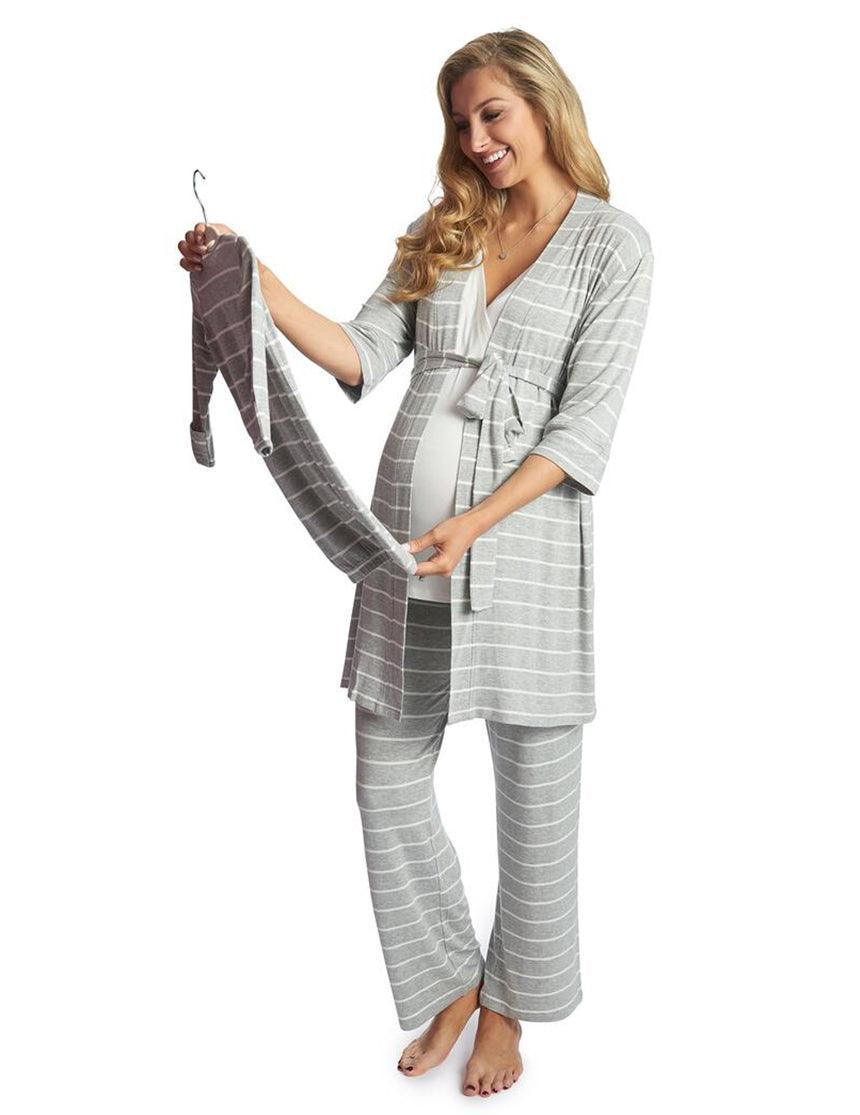 Heather Grey Stripe | Mommy Pajamas & Baby Set Milk & Baby