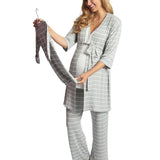 Heather Grey Stripe | Mommy Pajamas & Baby Set Milk & Baby