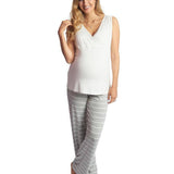 Heather Grey Stripe | Mommy Pajamas & Baby Set Milk & Baby